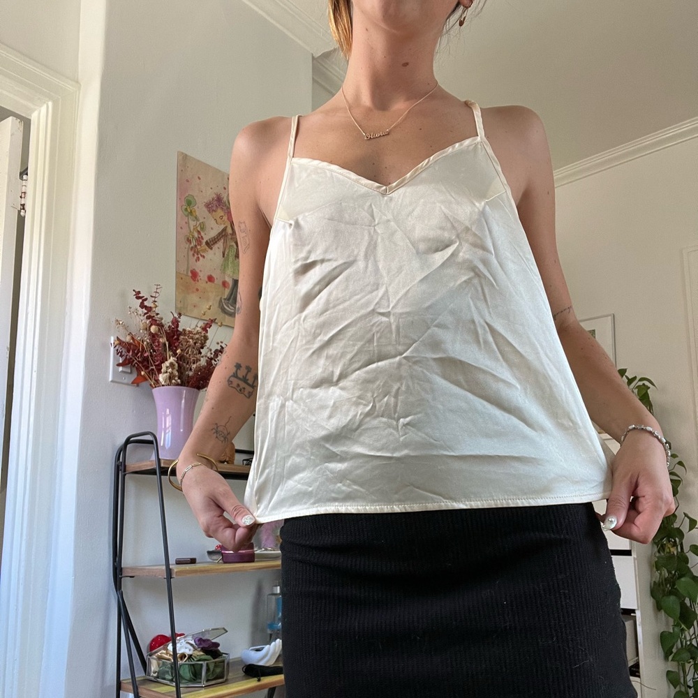 Cream and white vintage slip top with straps